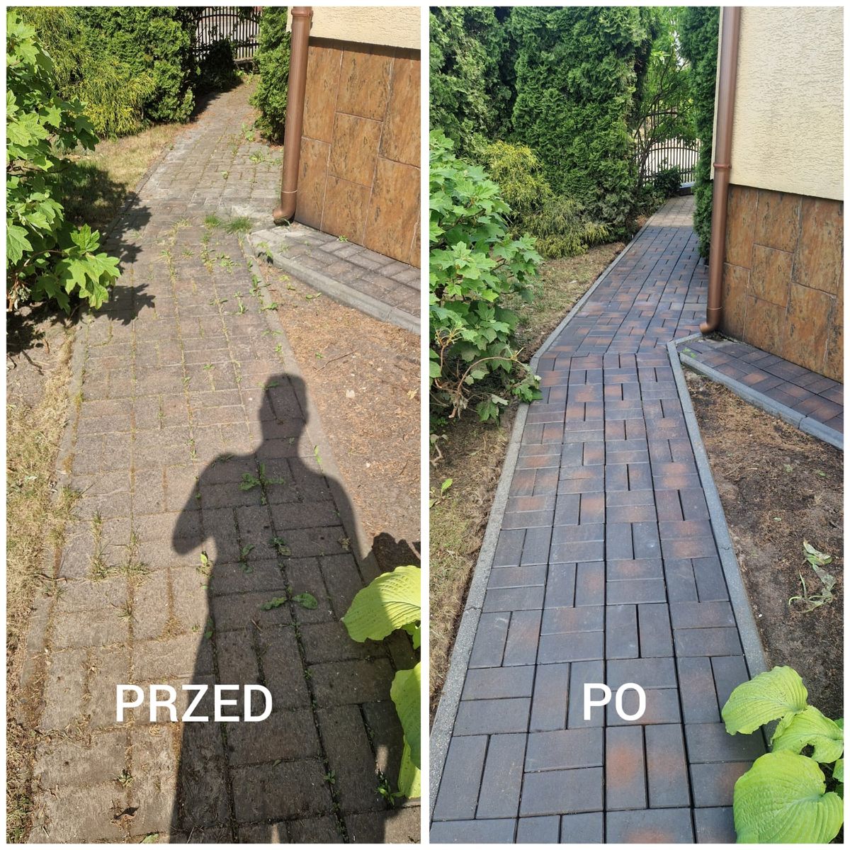 Porównanie przed i po czyszczeniu — alejka boczna
