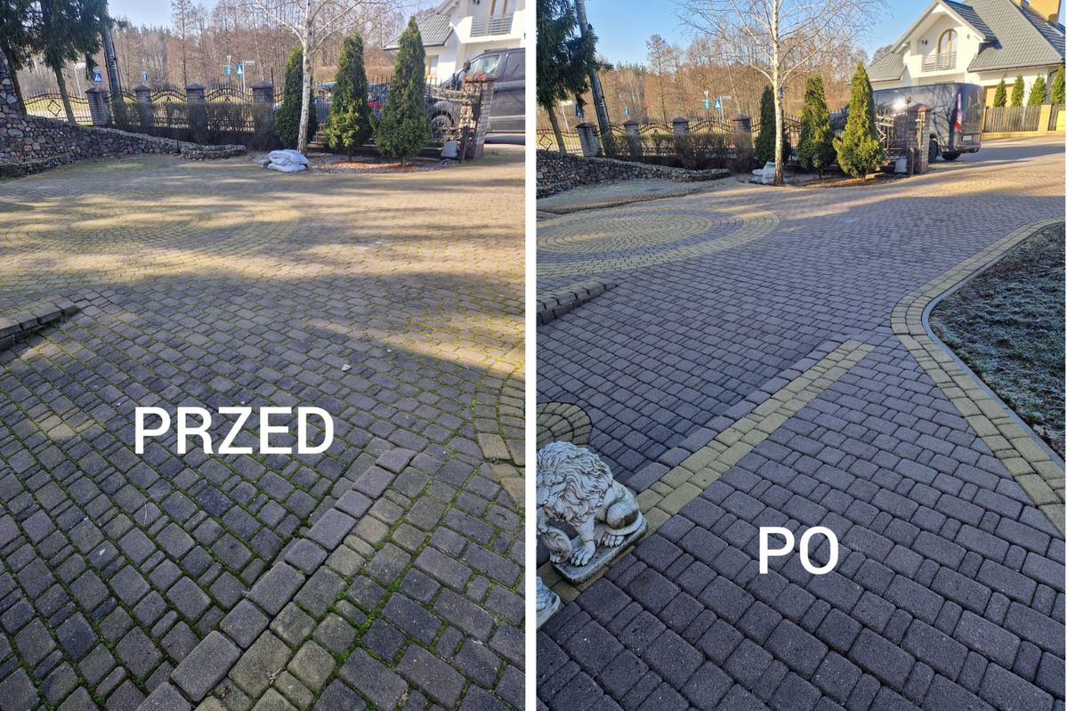 Porównanie przed i po czyszczeniu — plac parkingowy
