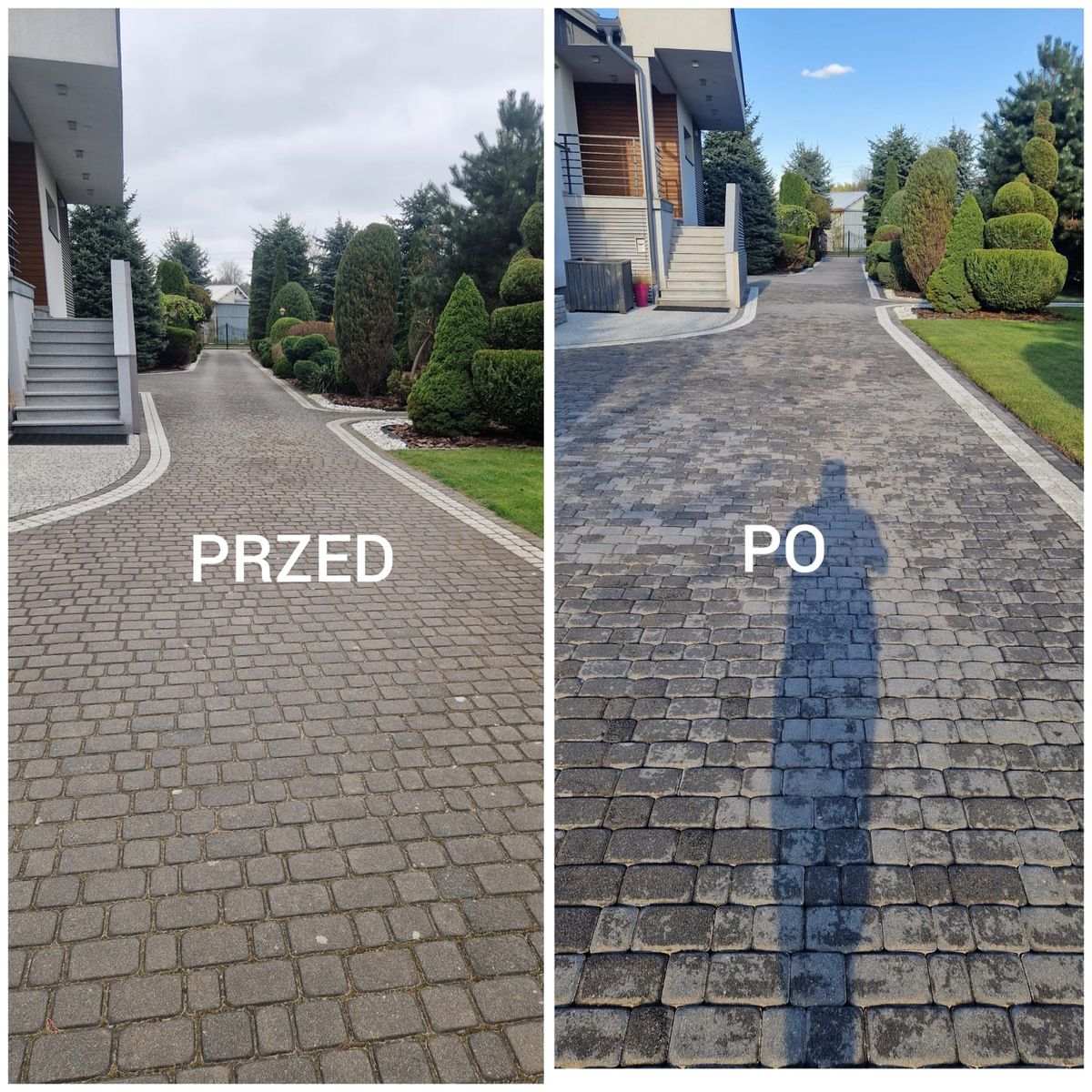 Porównanie przed i po czyszczeniu — podjazd główny