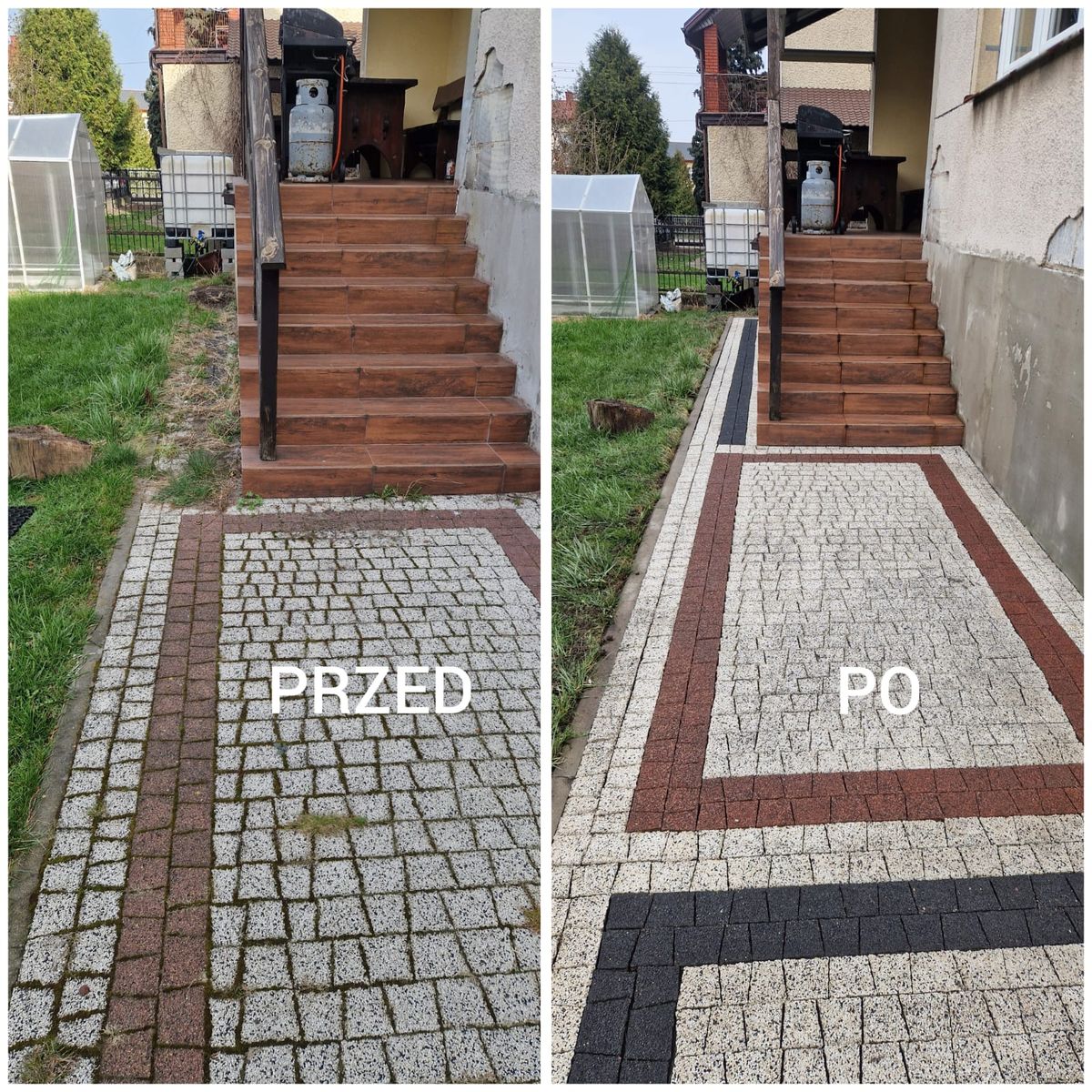 Porównanie przed i po czyszczeniu — schody wejściowe